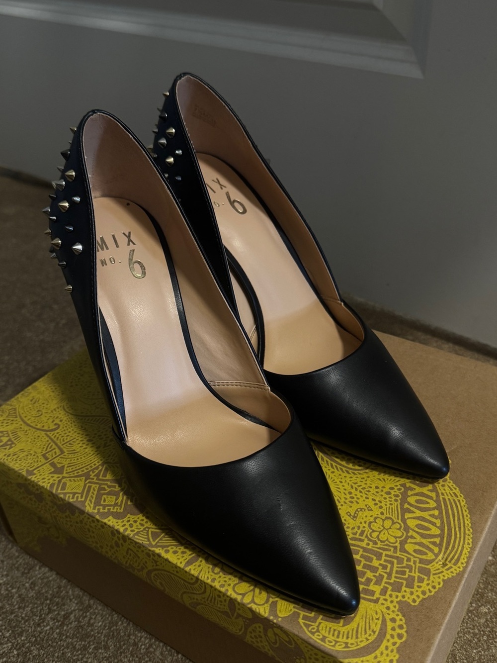 Mix No. 6 Black Pointed-Toe Studded Stiletto Pumps - Picture 2 of 2